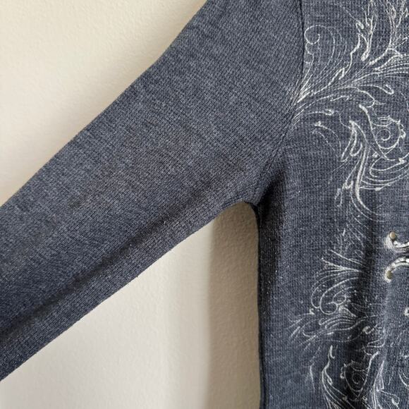 Vintage Harley Davidson Women Gray Waffle Longsleeve Studded Top Size Medium Y2K - Picture 7 of 12